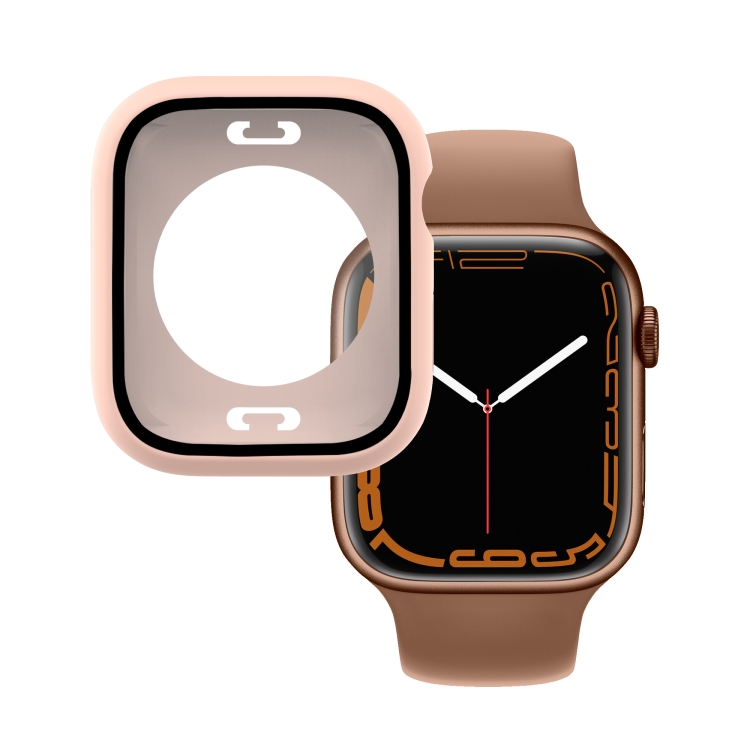 

PC + Tempered Glass Film Waterproof Watch Case with Lower Cover For Apple Watch Series 7 45mm(Pink)