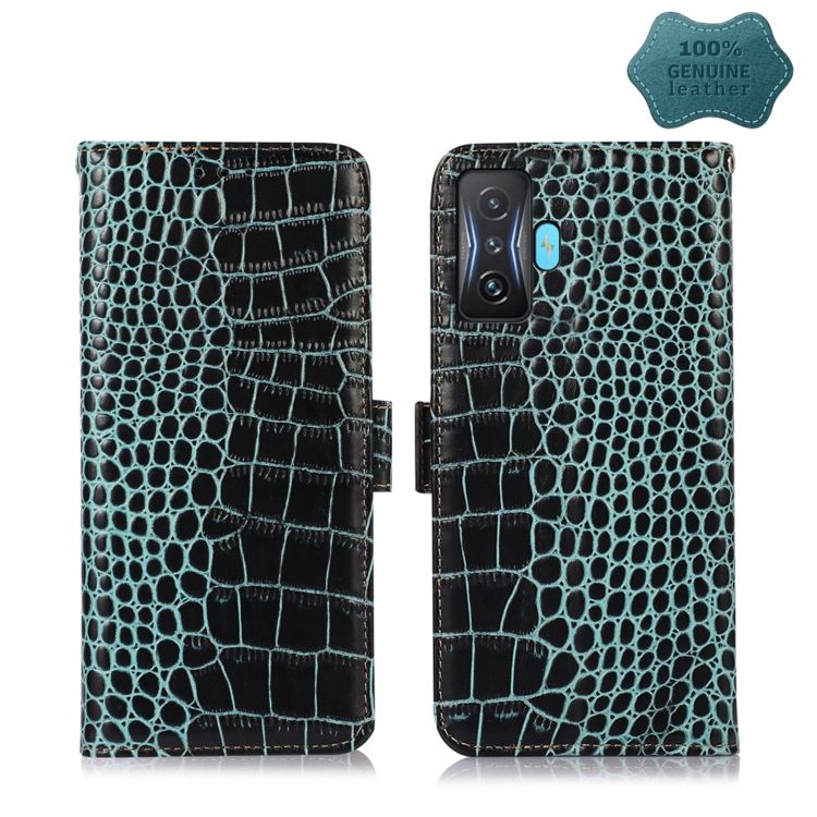 

For Xiaomi Redmi K50 Gaming Crocodile Top Layer Cowhide Leather Phone Case(Green)