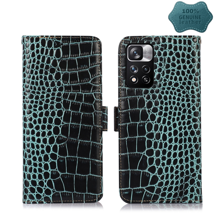 

For Xiaomi Redmi Note 11 Pro 4G / 5G Global Crocodile Top Layer Cowhide Leather Phone Case(Green)