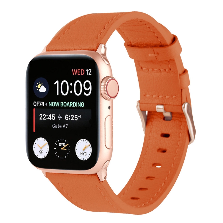 

Small Waist Genuine Leather Watch Band For Apple Watch Series 7 45mm / 6&SE&5&4 44mm / 3&2&1 42mm(Orange)