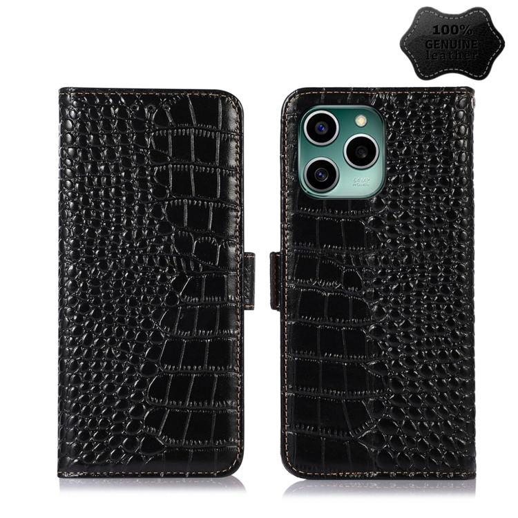 

For Honor 60 SE Crocodile Top Layer Cowhide Leather Phone Case(Black)
