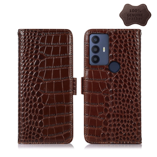 

For TCL 30 SE/306/305 / Sharp Aquos V6/V6 Plus Crocodile Top Layer Cowhide Leather Phone Case(Brown)