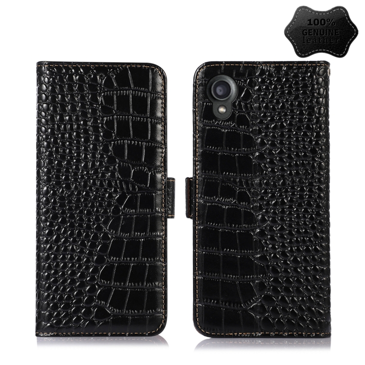 

For Kyocera Digno BX2 Crocodile Top Layer Cowhide Leather Phone Case(Black)