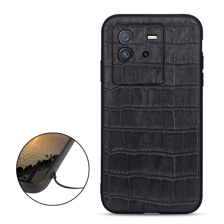 

For vivo iQOO Neo6 Accurate Hole Crocodile Texture Genuine Leather Phone Case(Black)