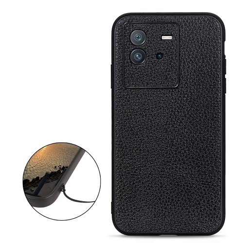 

For vivo iQOO Neo6 Accurate Hole Litchi Texture Genuine Leather Phone Case(Black)