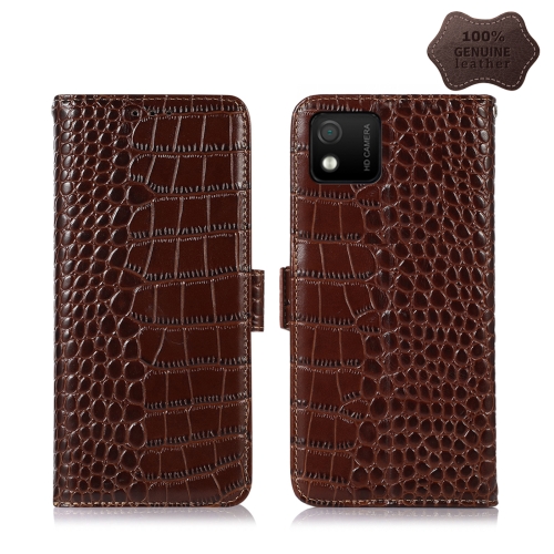 For Wiko Y52 Crocodile Top Layer Cowhide Leather Phone Case(Brown)
