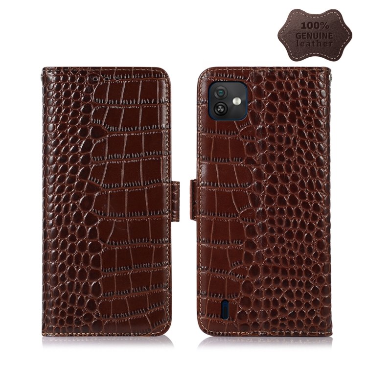 

For Wiko Y82 Crocodile Top Layer Cowhide Leather Phone Case(Brown)