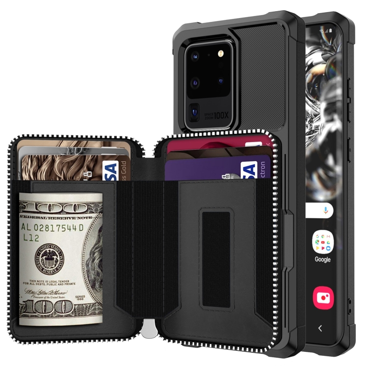 

For Samsung Galaxy S20 Zipper Wallet Card Bag PU Back Phone Case(Black)