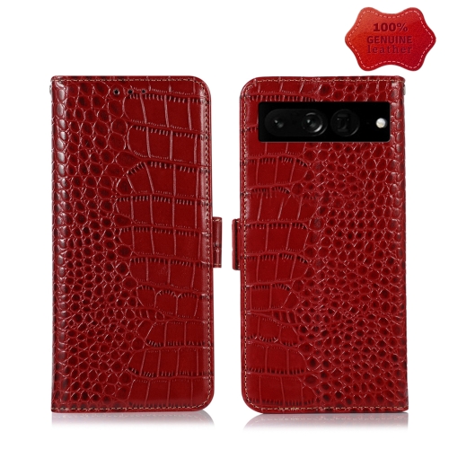 For Google Pixel 7 Pro 5G Crocodile Top Layer Cowhide Leather Phone Case(Red)