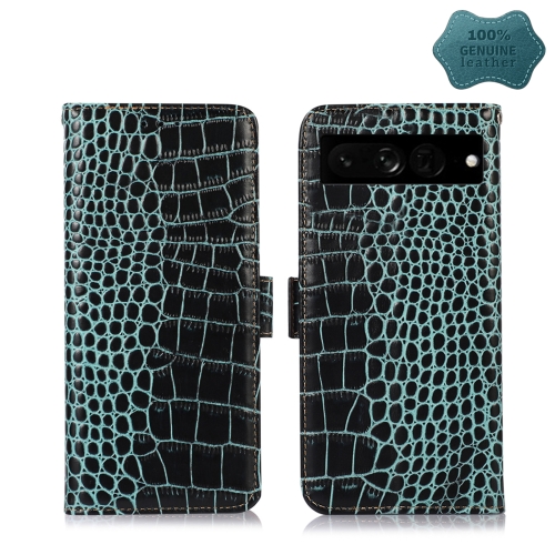 For Google Pixel 7 Pro 5G Crocodile Top Layer Cowhide Leather Phone Case(Green)