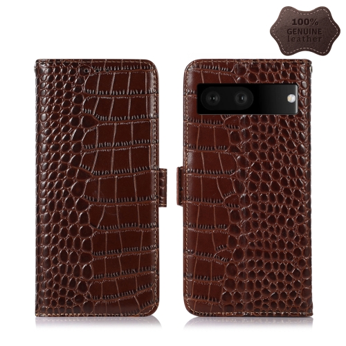 

For Google Pixel 7 5G Crocodile Top Layer Cowhide Leather Phone Case(Brown)