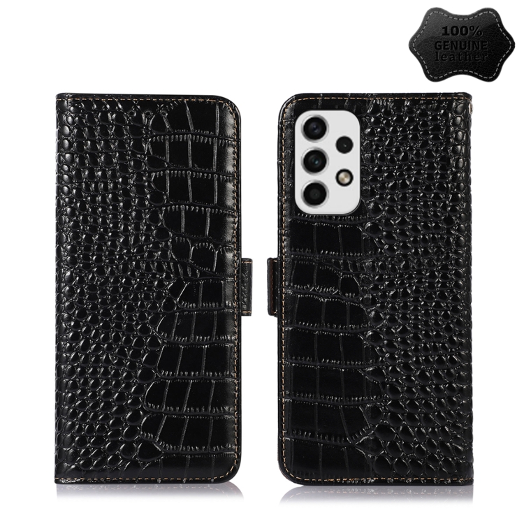 

For Samsung Galaxy A23 4G Crocodile Top Layer Cowhide Leather Phone Case(Black)