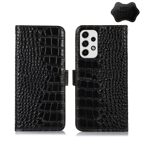 

For Samsung Galaxy A33 5G Crocodile Top Layer Cowhide Leather Phone Case(Black)
