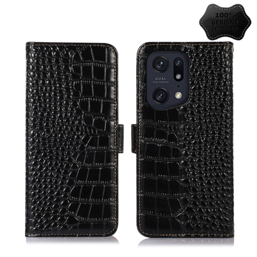 

For OPPO Find X5 Pro 5G Crocodile Top Layer Cowhide Leather Phone Case(Black)