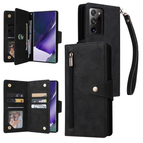 

For Samsung Galaxy Note20 Ultra Rivet Buckle 9 Cards Three Fold Leather Phone Case(Black)