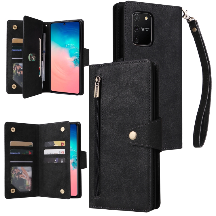 

For Samsung Galaxy S10 Lite 2020 Rivet Buckle 9 Cards Three Fold Leather Phone Case(Black)