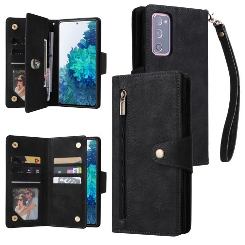 

For Samsung Galaxy S20 FE 5G Rivet Buckle 9 Cards Three Fold Leather Phone Case(Black)