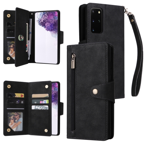 

For Samsung Galaxy S20+ Rivet Buckle 9 Cards Three Fold Leather Phone Case(Black)