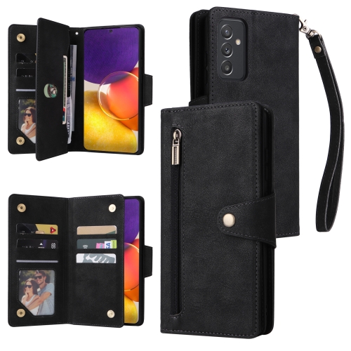 

For Samsung Galaxy A82 Rivet Buckle 9 Cards Three Fold Leather Phone Case(Black)