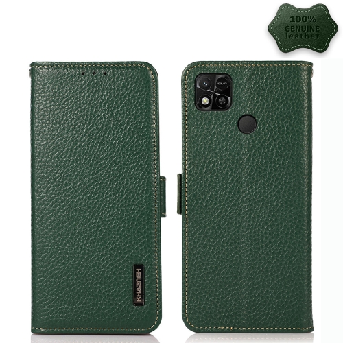 

For Xiaomi Redmi 10A KHAZNEH Side-Magnetic Litchi Genuine Leather RFID Phone Case(Green)