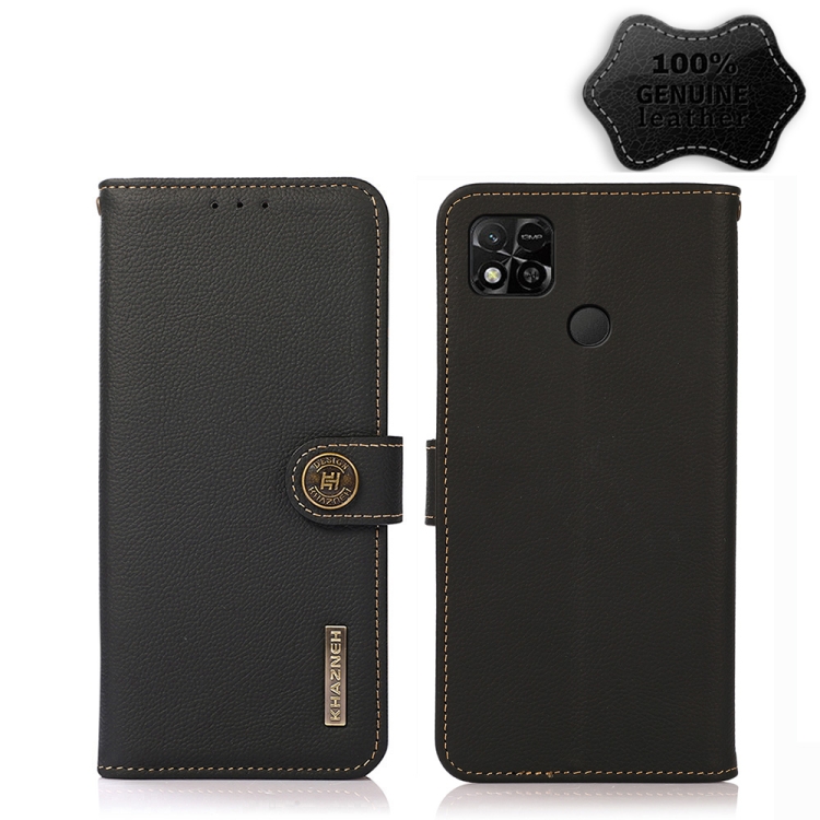 

For Xiaomi Redmi 10A KHAZNEH Custer Genuine Leather RFID Phone Case(Black)
