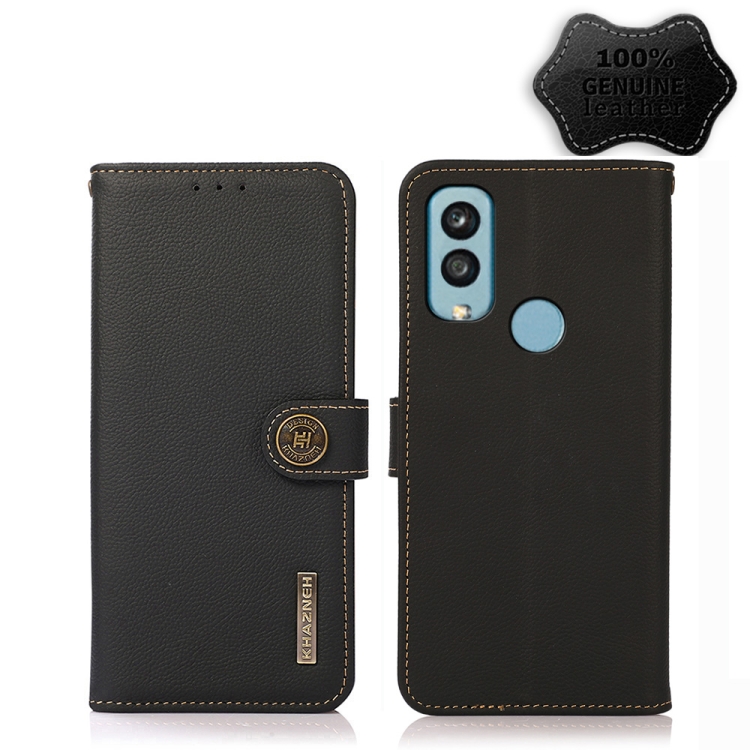 

For Kyocera Android One S9 KHAZNEH Custer Genuine Leather RFID Phone Case(Black)
