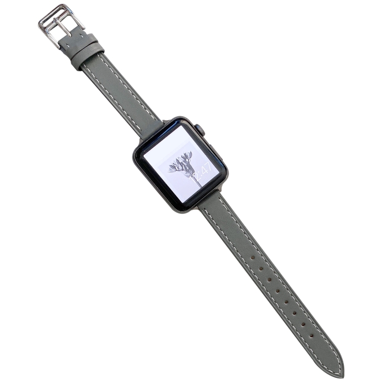 

Plain Leather Watch Band For Apple Watch Series 7 41mm / 6&SE&5&4 40mm / 3&2&1 38mm(B)