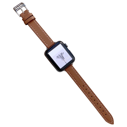 

Plain Leather Watch Band For Apple Watch Series 7 45mm / 6&SE&5&4 44mm / 3&2&1 42mm(A)