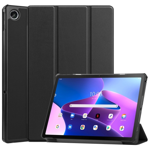 for vivo x100 5g carbon fiber card bag fold stand phone case black For Lenovo Tab M10 Plus 10.6 3rd Gen 2022 Custer Texture 3-Fold Holder Smart Leather Tablet Case(Black)