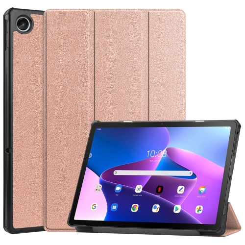 

For Lenovo Tab M10 Plus 10.6 3rd Gen 2022 Custer Texture 3-Fold Holder Smart Leather Tablet Case(Rose Gold)