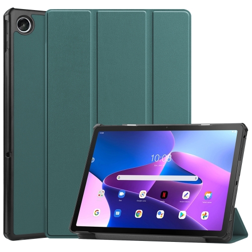 

For Lenovo Tab M10 Plus 10.6 3rd Gen 2022 Custer Texture 3-Fold Holder Smart Leather Tablet Case(Dark Green)