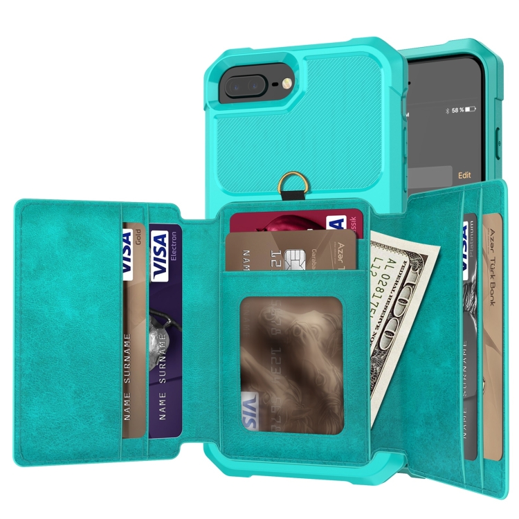

10-Card Wallet Bag PU Back Phone Case For iPhone 7 Plus / 8 Plus / 6 Plus(Green)