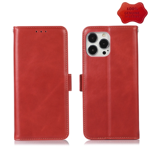 

Crazy Horse Top Layer Cowhide Leather Phone Case For iPhone 13 Pro(Red)