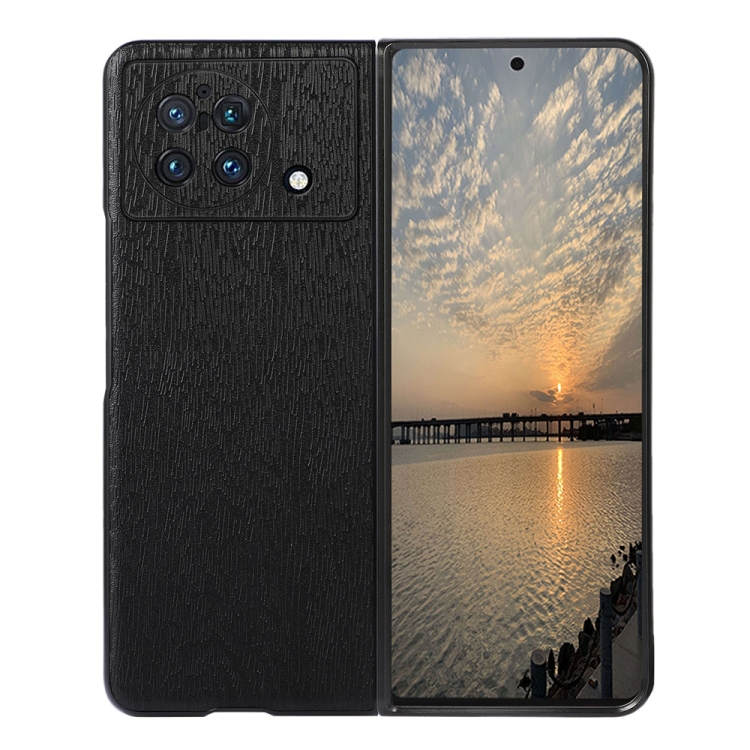 

For vivo X Fold Precise Hole Wood Texture PU Phone Case(Black)