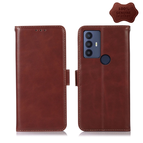 

For TCL 30 SE/306/305 / Sharp Aquos V6/V6 Plus Crazy Horse Top Layer Cowhide Leather Phone Case(Brown)