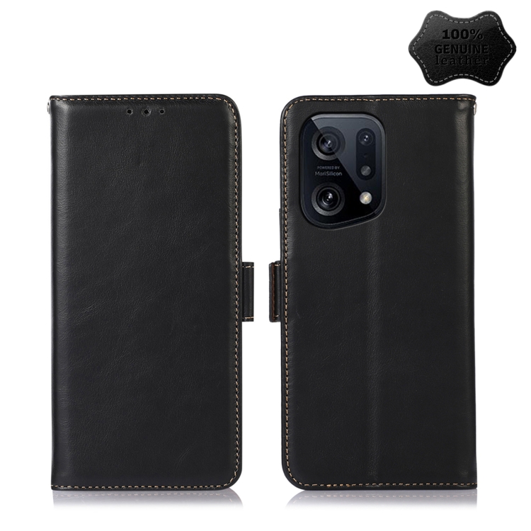 

For OPPO Find X5 5G Crazy Horse Top Layer Cowhide Leather Phone Case(Black)