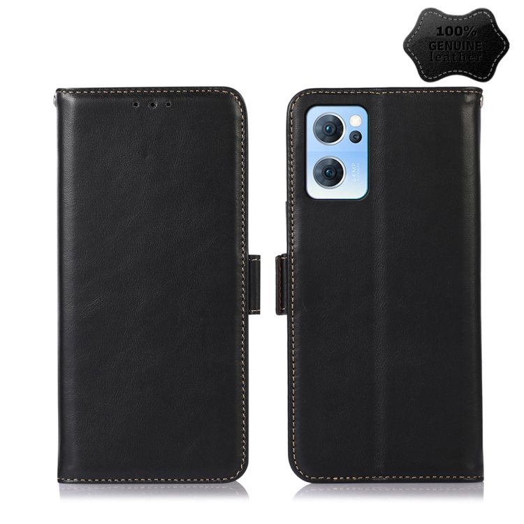 

For OPPO Reno7 5G CN Version Crazy Horse Top Layer Cowhide Leather Phone Case(Black)