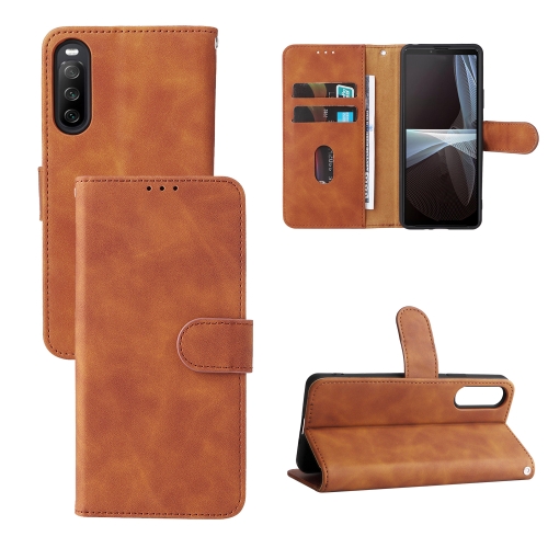 

For Sony Xperia 10 IV Skin Feel Magnetic Flip Leather Phone Case(Brown)