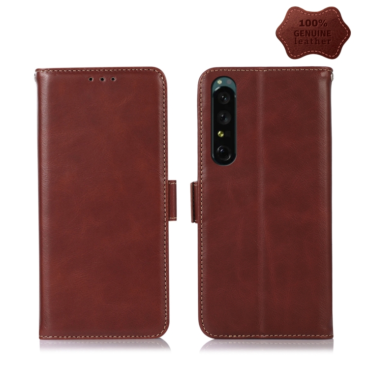 

For Sony Xperia 1 IV Crazy Horse Top Layer Cowhide Leather Phone Case(Brown)