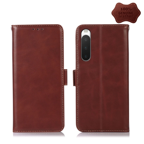 

For Sony Xperia 10 IV Crazy Horse Top Layer Cowhide Leather Phone Case(Brown)