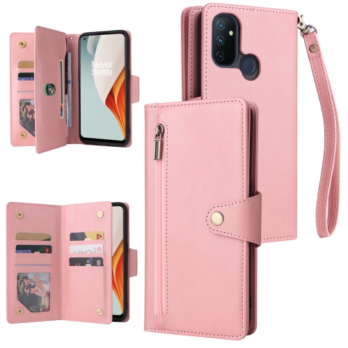 

For OnePlus Nord N100 Rivet Buckle 9 Cards Three Fold Leather Phone Case(Rose Gold)