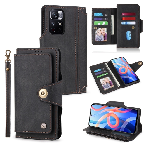 

For Xiaomi Redmi Note 11 5G China POLA 9 Card-slot Oil Side Leather Phone Case(Black)