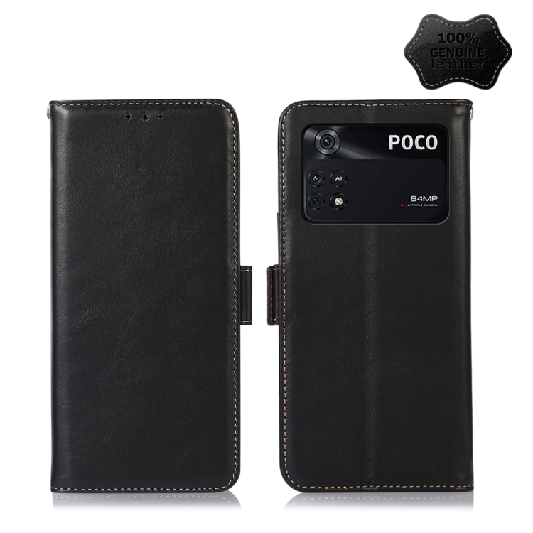 

For Xiaomi Poco M4 Pro 4G Crazy Horse Top Layer Cowhide Leather Phone Case(Black)