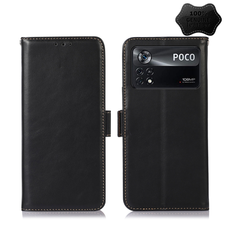 

For Xiaomi Poco X4 Pro 5G Crazy Horse Top Layer Cowhide Leather Phone Case(Black)