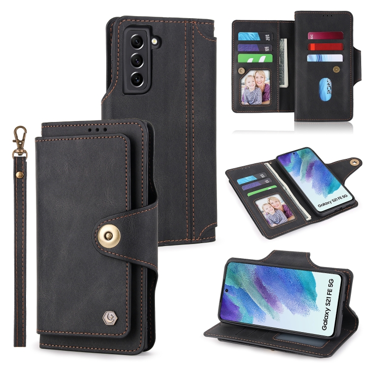 

For Samsung Galaxy S21 FE 5G POLA 9 Card-slot Oil Side Leather Phone Case(Black)