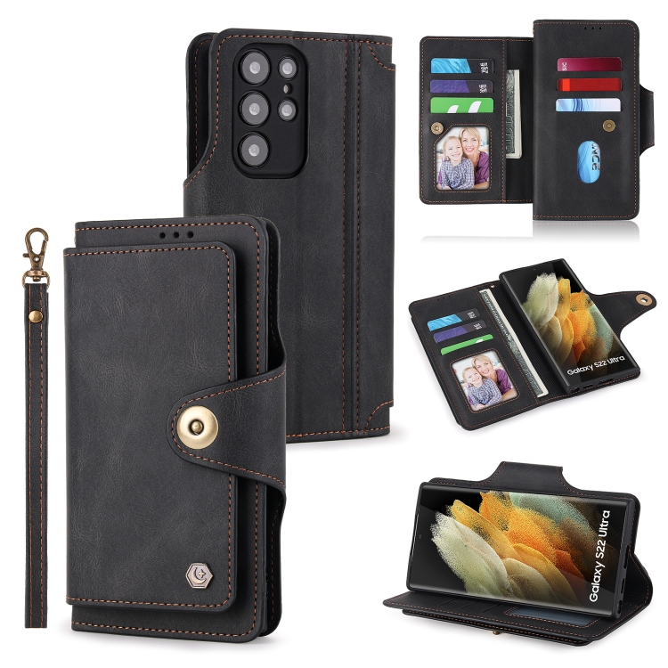 

For Samsung Galaxy S22 Ultra 5G POLA 9 Card-slot Oil Side Leather Phone Case(Black)