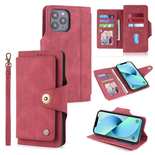 

POLA 9 Card-slot Oil Side Leather Phone Case For iPhone 13(Red)