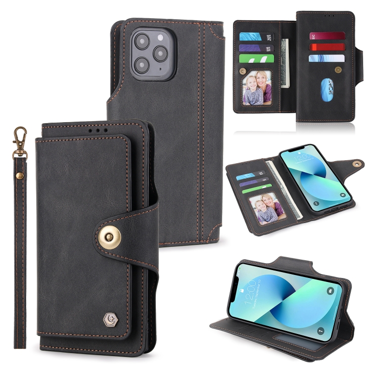 

POLA 9 Card-slot Oil Side Leather Phone Case For iPhone 13 mini(Black)