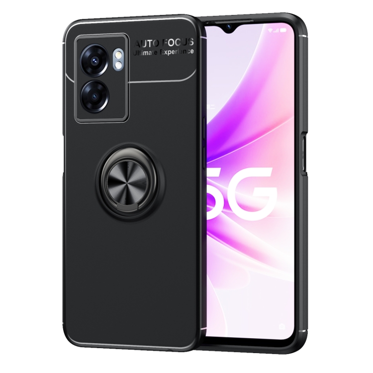

For OPPO A57 5G Metal Ring Holder 360 Degree Rotating TPU Phone Case(Black)