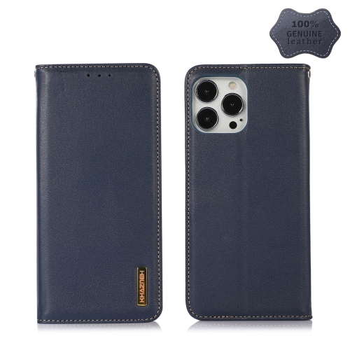 

For iPhone 13 Pro Max KHAZNEH Nappa Top Layer Cowhide Leather Phone Case (Blue)